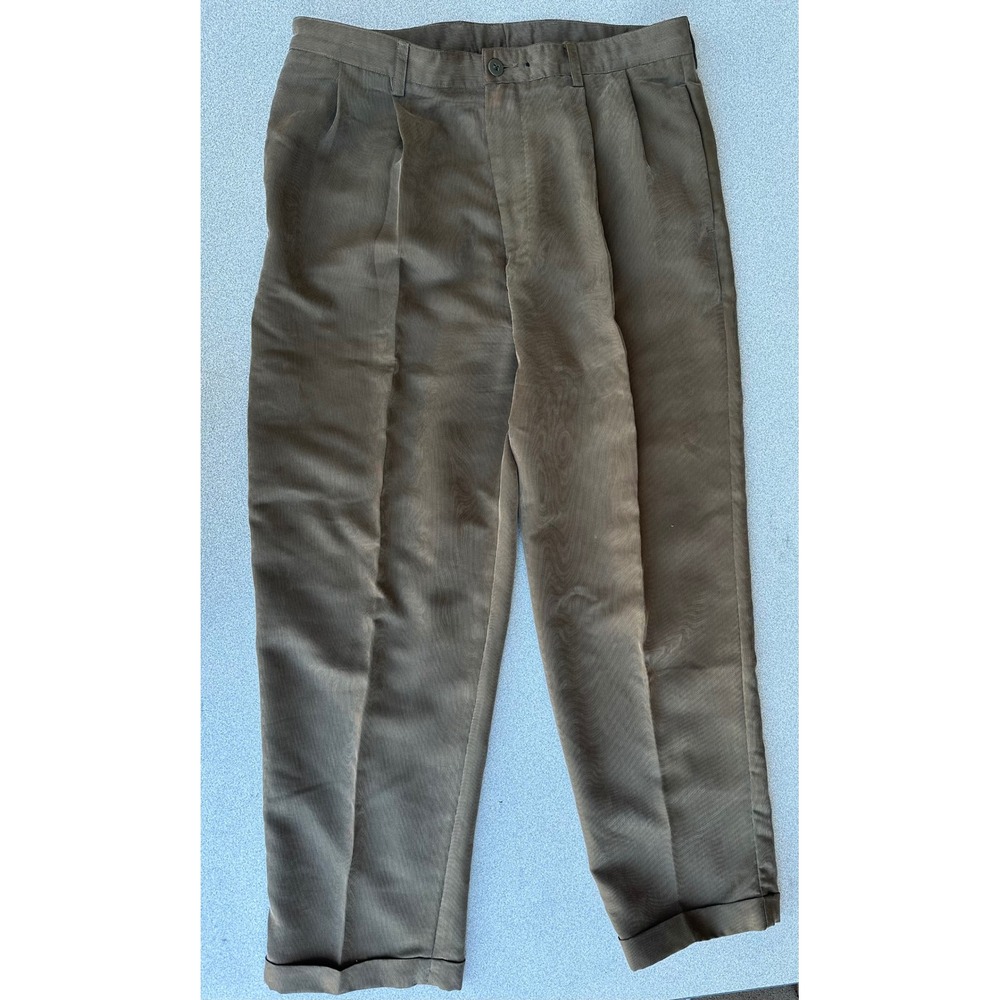 Nautica Rigger Mens 36x30 Brown Pleated Cuffed Rayon Blend Dress Pants Trousers